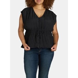 Terra & Sky Womens Blouse Size 4X Black Soot Drawstring Waist V-neck  Sleeveless